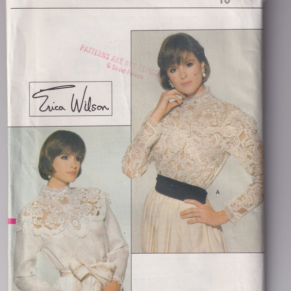 1980s Misses Sewing Pattern Vogue 9453 Erica Wilson Designer Romantic Edwardian Victorian History Bounding Blouse Size 10 UNCUT