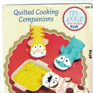 Craft Sewing Pattern Kwik Sew Ellie Mae Designs K238 238 Quilted Cooking Companions Animal Shark Dog Cat Potholders Oven Mitt Gift UNCUT