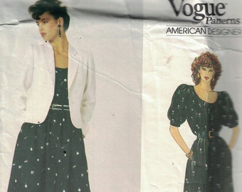 1980s Vintage Sewing Pattern Vogue 2928 American Designer Oscar de la Renta TDress with Puff Sleeves and Jacket Size 10  UNCUT