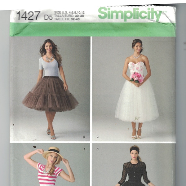 Misses Sewing Pattern Simplicity 1427 S0618 0618 Retro 1950s Style Full Skirt Overskirt Tulle Size 4-12 or 14-22 UNCUT