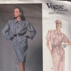 1980s Vintage Sewing Pattern Vogue Paris Original 1785 Yves Saint Laurent YSL Boxy Shirt Dress Shirtdress with Pockets Size 10  UNCUT