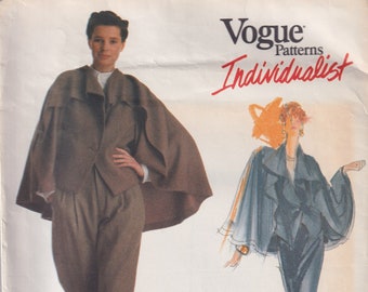 Modèle de couture vintage des années 1980 Vogue Designer Original 2352 Issey Miyake Cape Suit Jacket Pantalon et jupe Taille 10 non coupé