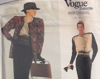 1980 Vintage patrón de costura Vogue Paris Original 1468 Emanuel Ungaro chaqueta falda y blusa tamaño 10 UNCUT