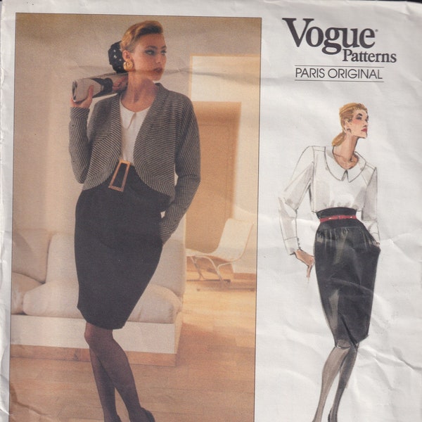 Vintage 1980s Sewing Pattern Vogue 2247 Karl Lagerfeld Paris Original Jacket Skirt and Blouse Bolero Preppy Size 6 8 10 UNCUT