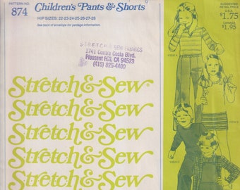 1970s Vintage Sewing Pattern Stretch and Sew 874 Childrens Pull on Pants Shorts Overalls Boys Girls Kids 1970s UNCUT