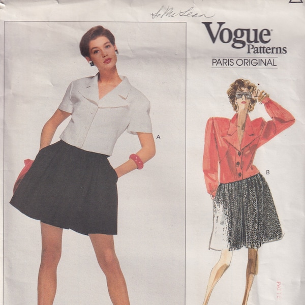 1980s Vintage Sewing Pattern Vogue Paris Original 2088 Karl Lagerfeld Preppy Jacket Top and Shorts Size 10 1988 UNCUT