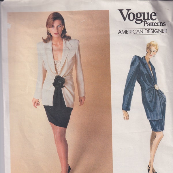 1980s Vintage Sewing Pattern Vogue American Designer 2093 Donna Karan New York DKNY Advanced Suit Jacket Skirt Size 10 UNCUT