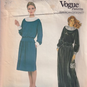 1980s Vintage Sewing Pattern Vogue American Designer 1034 Albert Nipon Loose Fitting Dress Size 10  UNCUT