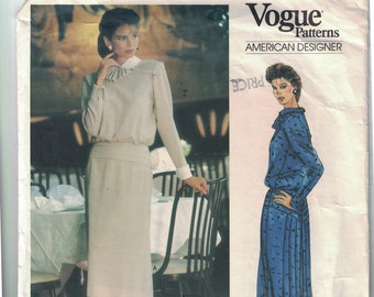 1980s Vintage Sewing Pattern Vogue American Designer 1479 Albert Nipon Retro Career Secretary Dress Size 12 Bust 34 80s UNCUT