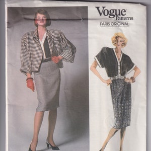 1980s Vintage Sewing Pattern Vogue Paris Original 1835 Chloe Jacket Top and Skirt Size 10 1987 UNCUT