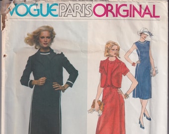 Padrão de costura vintage dos anos 80 Vogue Paris Original 1626 Molyneux Vestido e jaqueta tamanho 12 busto 34 SEM CORTES