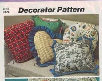 1970s Vintage Sewing Pattern Simplicity 6483 Throw Pillows Square Heart Circle Ruffles Home Decor UNCUT 1974