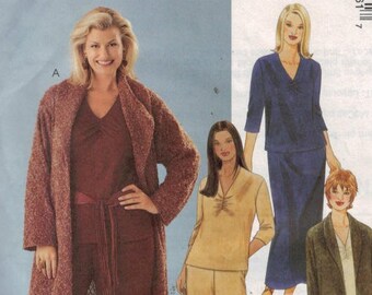 Womens Sewing Pattern McCalls 3766 Womens and Petite Easy Sweater Coat Top Pants Skirt Plus Size 18W 20W 22W 24W Bust 40 42 44 46 UNCUT