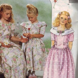 Niños coser patrón McCalls 6389 niñas momentos especiales collar ancho fiesta vestido tamaño 4 5 6 pecho 23 24 25 1990s 1993 UNCUT