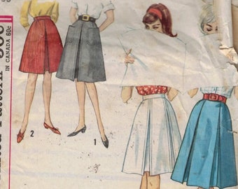 1960s Vintage Sewing Pattern Simplicity 4896 Misses Set of Skirts Flared with Inverted Pleats Waist 28 or Waist 25 60s