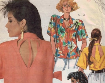 1980s Misses Sewing Pattern McCalls 2516 P932 Misses Shirt Blouse Open Back Size 6 8 Bust 30 31 32 1986 80s