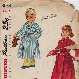 1950s Vintage Sewing Pattern Simplicity 3053 Boys Girls Robe and Slippers Size 2 Breast 21 50s