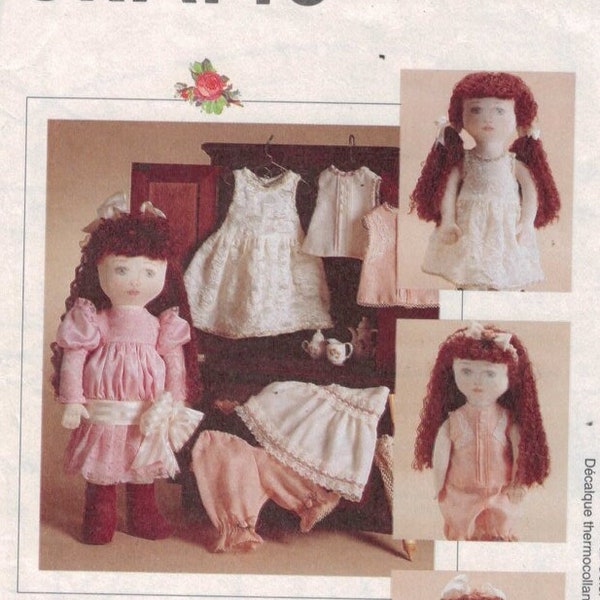 Craft Doll Sewing Pattern McCalls 7434 Emma 18 Inch Cloth Doll and Wardrobe Clothes Fits American Girls Heirloom Dress Bloomers UNCUT