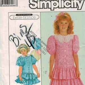 1980s Vintage Sewing Pattern Simplicity 8595 Girls Belle France Drop Waist Victorian Style Party Dress Size 8 10 12 Breast 27 28 29 30 UNCUT