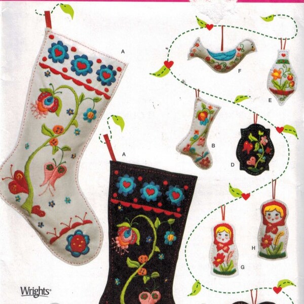 Home Decor Sewing Pattern Simplicity 2495 Christmas Decorations Ornaments Stocking Embroidered UNCUT