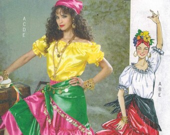 Misses Sewing Pattern Butterick B4889 4889 Wench Gypsy Fortune Teller Carmen Miranda Costume Size XS-S-M or L-XL  UNCUT