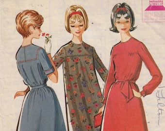 1960s Vintage Sewing Pattern McCalls 6913 Teen and Junior Dress Gathered Yoke Front Size 12T Bust 32 60s 1963