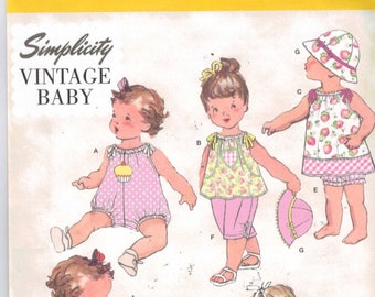 Baby Sewing Pattern Simplicity 1813 Babies Retro Vintage Romper Dress Top pants Panties Hat Sizes Newborn 3 6 9 12 18 months UNCUT