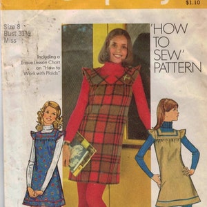 1970s Vintage Sewing Pattern Simplicity 5154 Misses Easy Mini Jumper Dress Yoked Size 8 Bust 31 1/2 70s 1972