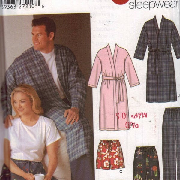 Unisex Sewing Pattern Simplicity 5314 Mens Misses Robe Pajama Pants Shorts Sleepwear Size S-M-L or XL-XXL-xxxl UNCUT