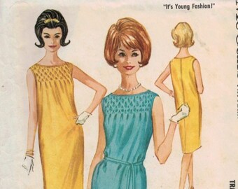 1960s Vintage Sewing Pattern McCalls 6724 Shift Dress with Smocked Top Size 10 Bust 31 60s 1963