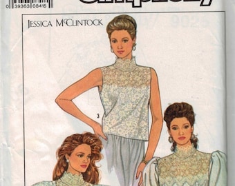 1980s Misses Sewing Pattern Simplicity 9025 Victorian Inspired Romantic Puff Sleeve Blouse Bertha Collar Size 6 Bust 30 1/2 UNCUT