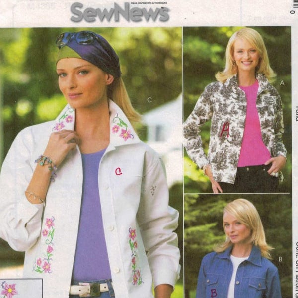 Misses Sewing Pattern McCalls M4385 4385 Misses and Petite Jean Jacket Denim Machine Embroidered Size 16 18 20 22 UNCUT