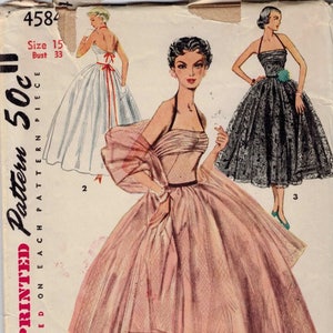 1950s Vintage patrón de costura simplicidad 4584 Junior Misses Falda completa Tul noche fiesta fiesta sin tirantes tamaño 15 busto 33 UNCUT
