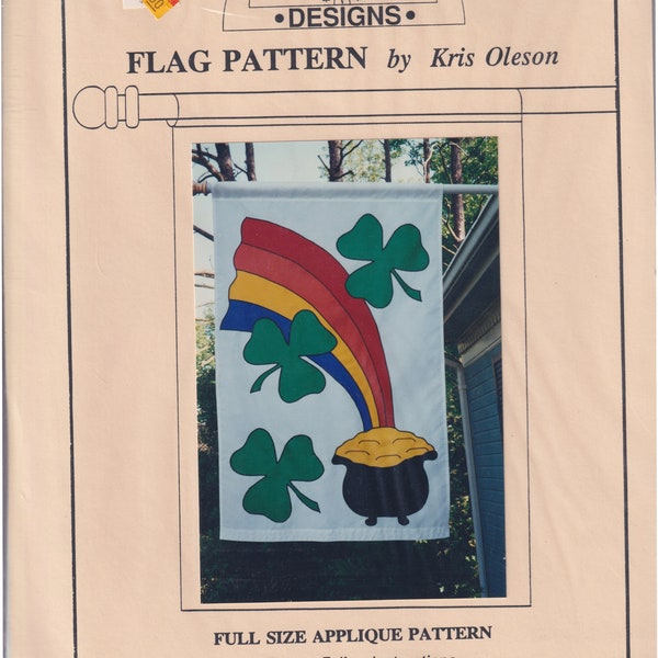 Craft Sewing Pattern Boxwood Road Designs 1095 Shamrocks Rainbow Pot of Gold St Patricks Day 30x48 In Nylon Porch Flag Sewing Pattern UNCUT