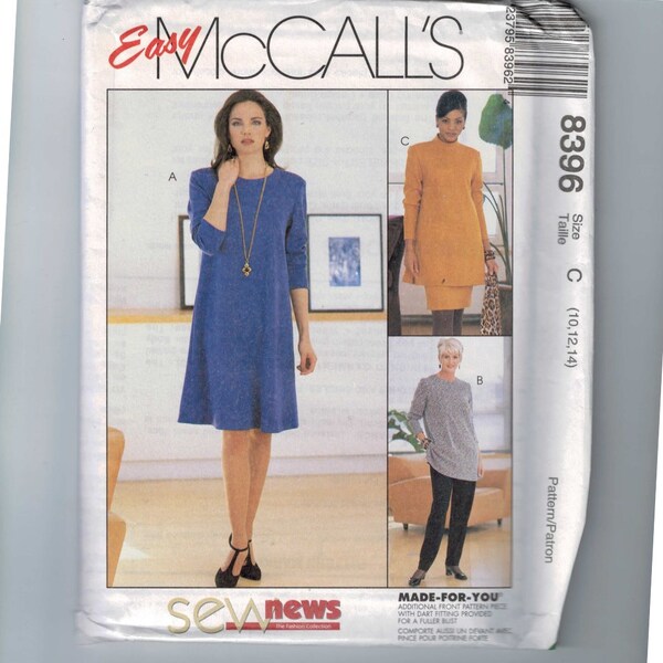 1990s Sewing Pattern McCalls 8396 Easy Dress Tunics Pull on Pants Skirt Size 8 10 12 14 BUST 31 32 34 36 UNCUT  99