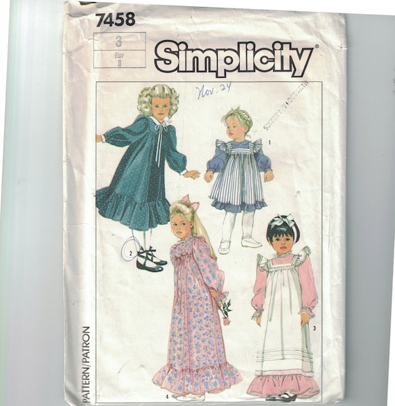 sachin and babi light blue dress Girls Sewing Pattern Simplicity 7458 Girls Dress and Pinafore Classic  Heirloom Ruffle Long Short Size 3 Breast 22 1980s 1986 80s