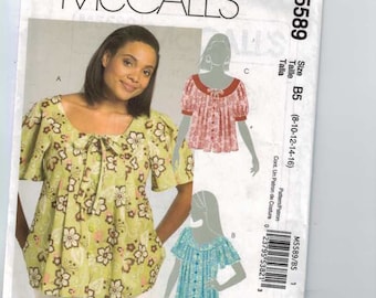 Misses Sewing Pattern McCalls M5589 Misses Peasant Style Top Gathered Yoke Button Front Scoop Neck Size 8-16