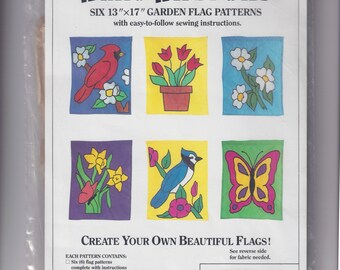 Craft Sewing Pattern Flag Factory 63630 Set of 13x17" Nylon Garden Flags Sewing Pattern Cardinal Bird Butterfly Flower Tulips Bluejay