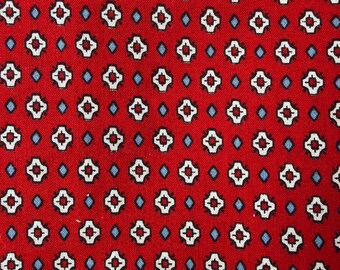 Vintage Cranston Print Works Fabric Remnant - 56 Inches - red with geometric print