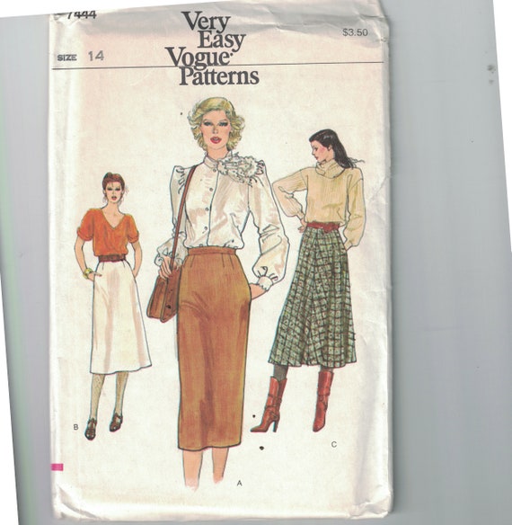 1980s Vintage Sewing Pattern Vogue 7444 Misses Easy Skirt Slim - Etsy