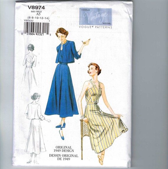 Vogue 8728 Vintage 1946 Design Dress Pattern Sz 8-14 or 16-22