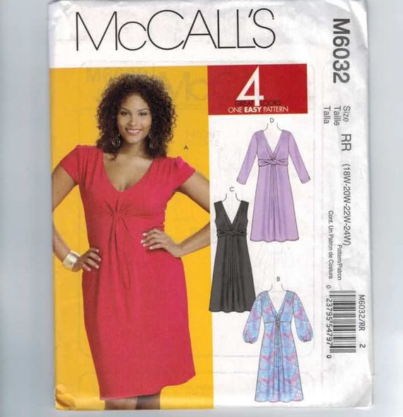 Women's Plus Size High Waist Knit Dress Pattern McCalls M6032 Size 18-24W  Bust 40-46 UNCUT