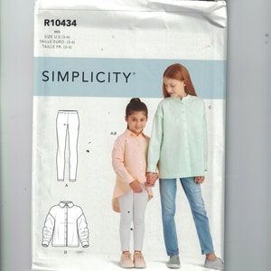 Kids Sewing Pattern Simplicity S9054 9054 R10434 Girls Oversized Shirt and Stretch Knit Leggings On Size 3 4 5 6  UNCUT
