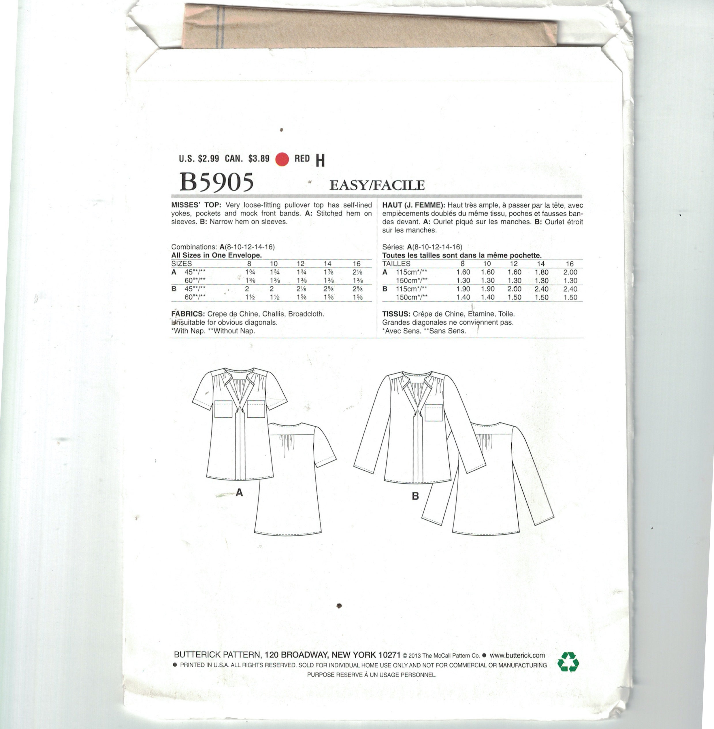 Misses Sewing Pattern Butterick See and Sew B5905 5905 Misses Easy ...
