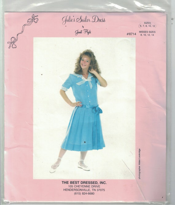 1980s Vintage Sewing Pattern Julie s Sailor Dress by Janet Hyde 8714 Sailor Boutique Party Dress Girls Size 6 7 8 10 12 UNCUT