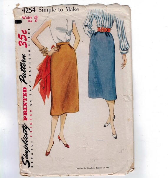 1950s Vintage Sewing Pattern Simplicity 4254 Misses Long Slim