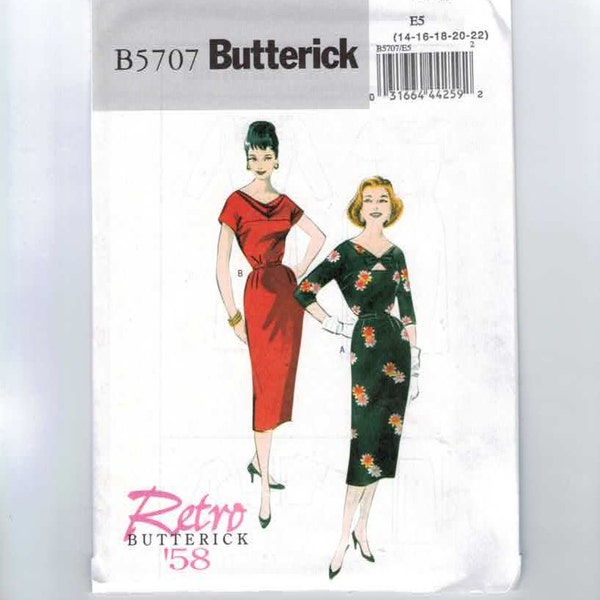 Misses Sewing Pattern Pattern Butterick B5707 Retro 1958 50s Stye Easy Wiggle Dress Belt Size14 16 18 20 22 Bust 36 38 40 42 44 UNCUT