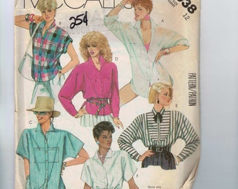 1980s Vintage Sewing Pattern McCalls 2038 Button Front Blouse Front Pockets Size 12 Bust 34 80s 1980s 1985 UNCUT