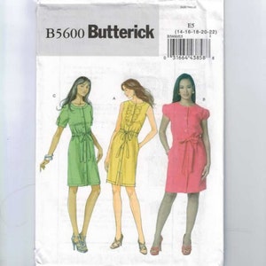 Misses Sewing Pattern Butterick 5600 B5600 Misses Shirtwaist Shirt Dress Tuxedo Front Size 6-12 or 14-22 UNCUT