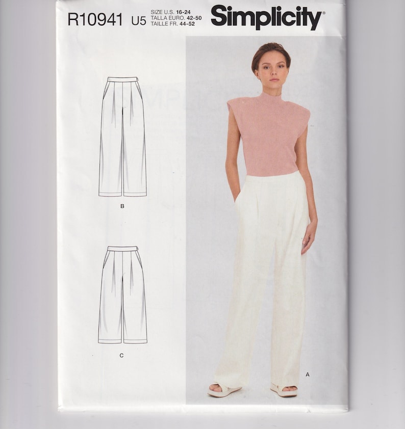 Misses Sewing Pattern Simplicity S9235 9235 R10941 Pleated Front Wide Leg Pants Size 6-14 or 16-24 UNCUT image 1